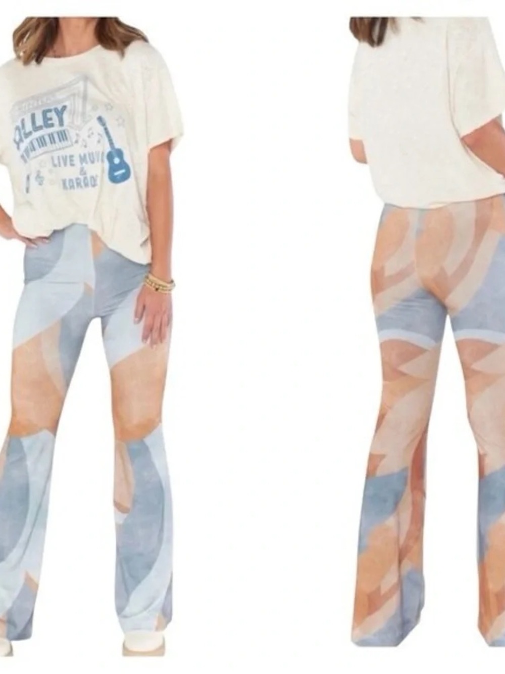 Show Me Your Mumu Maren Bells Pants Blue Tan Flare  Large